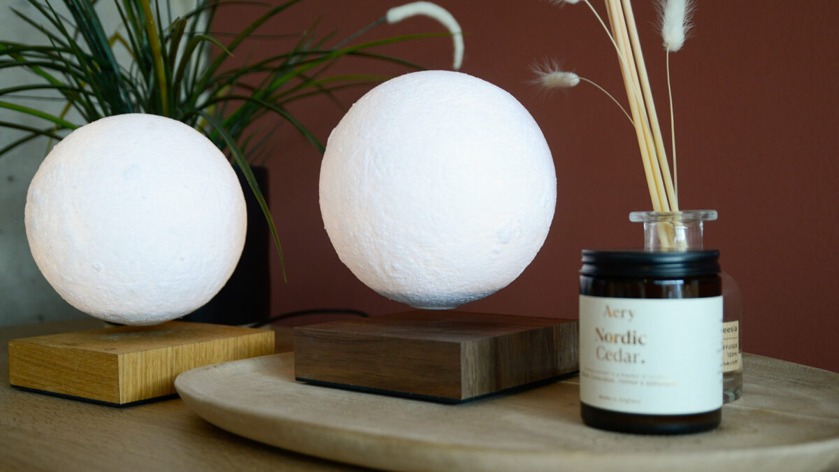 Floating Moon Lamps Ash and Walnut Bases Walnut Shot