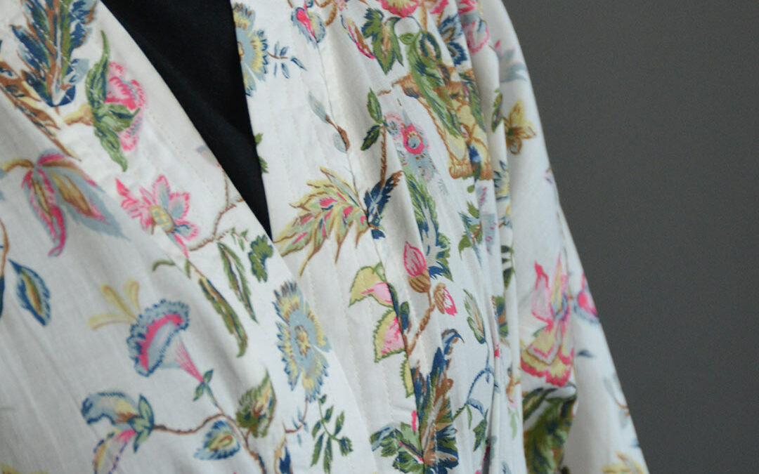 floral print light cotton robe a close up view