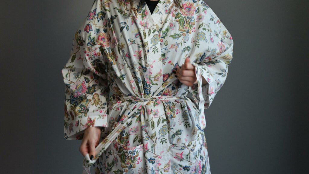 floral patterened light cotton women's robe