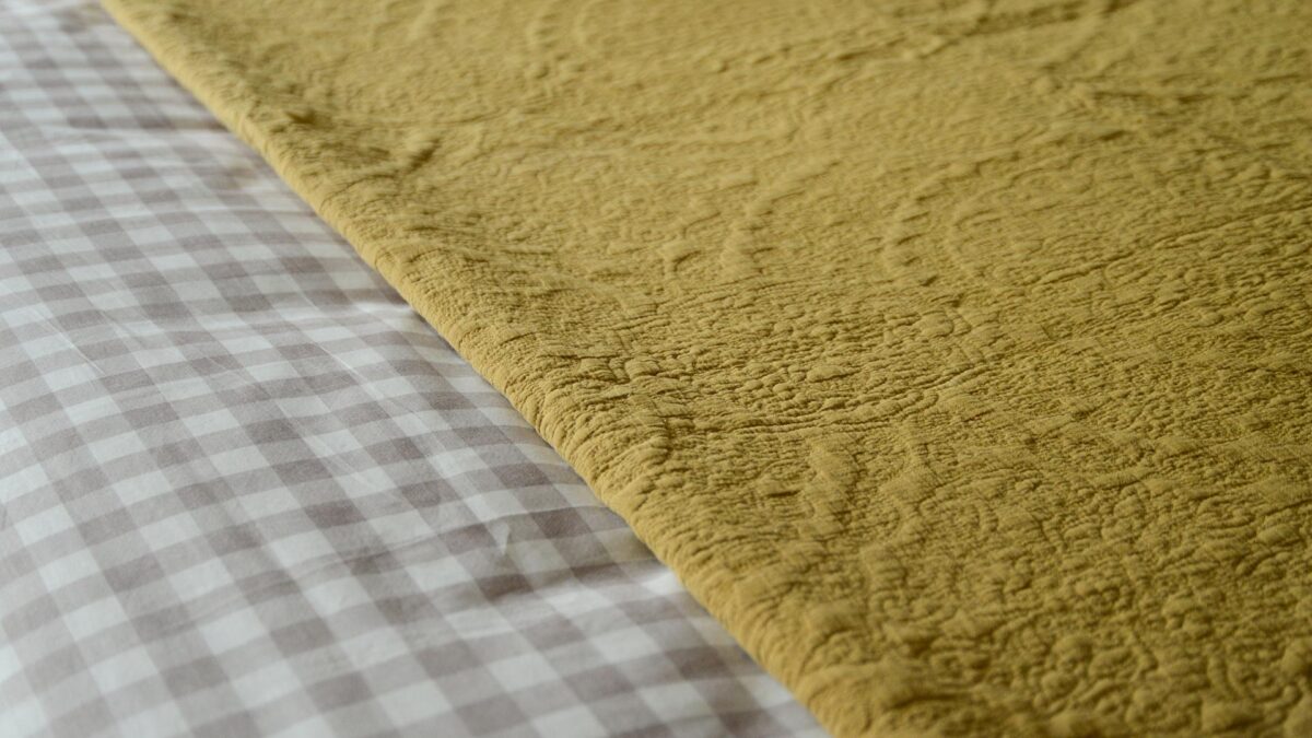 Floral Mandala Bedspread Mustard Yellow closeup