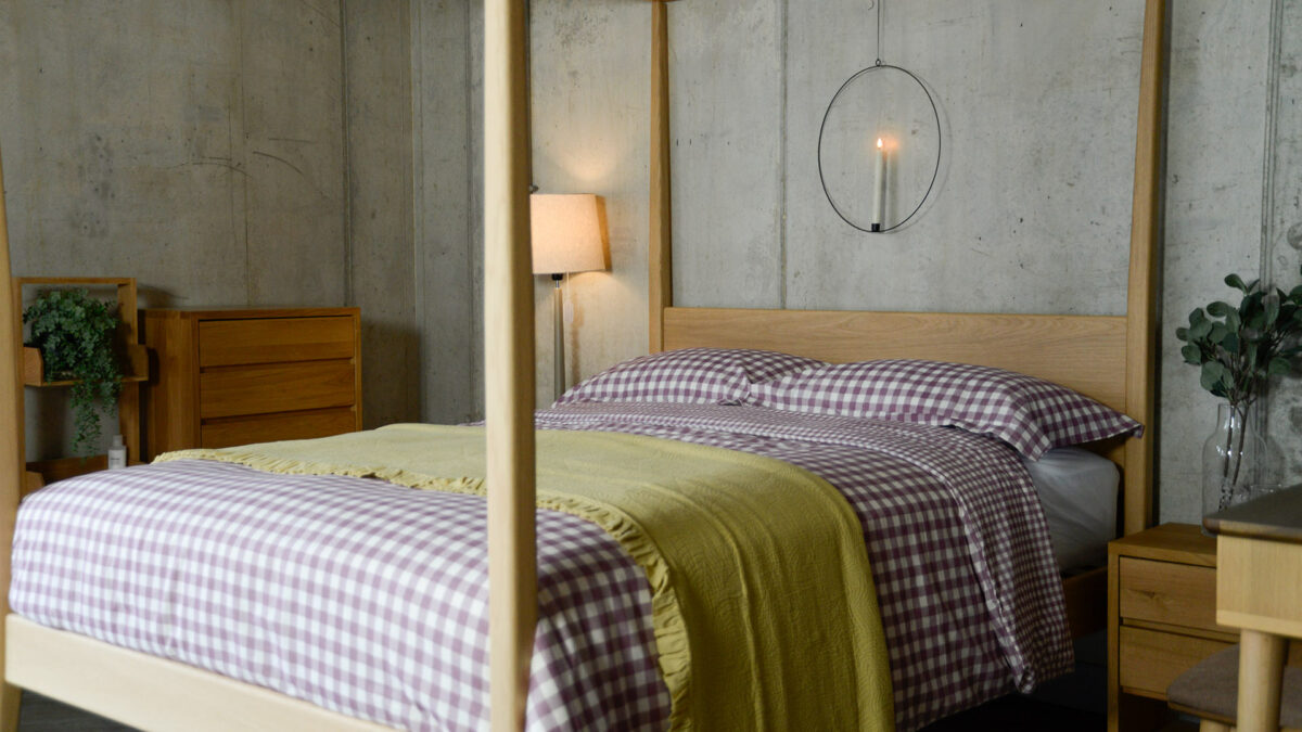Gingham Bedding Berry Purple with Chartreuse Bedspread