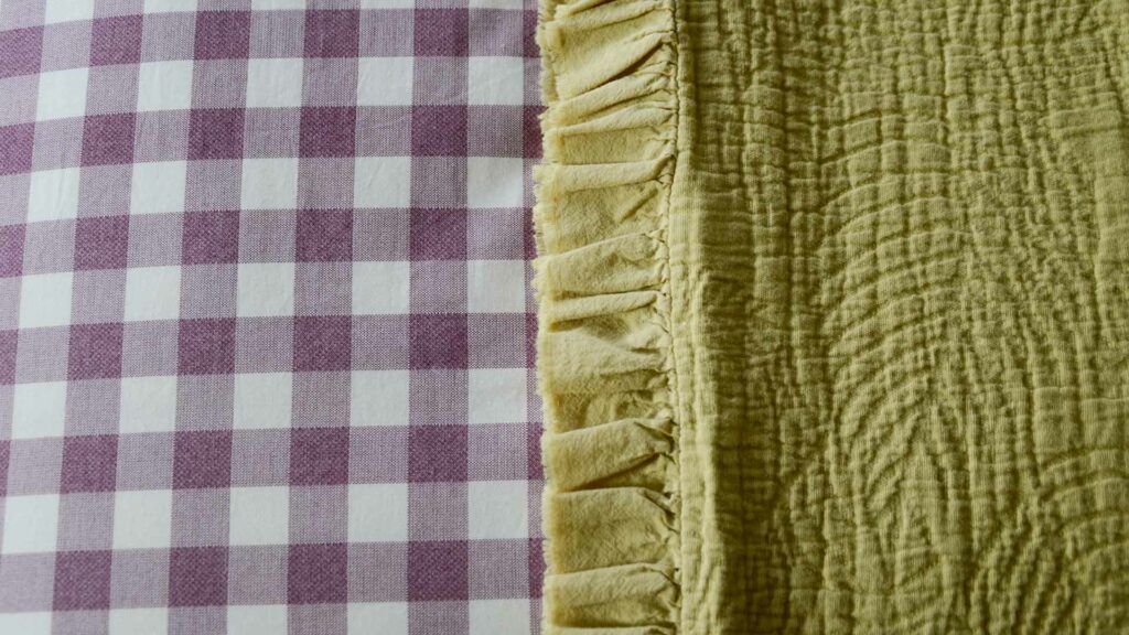 Gingham Bedding Berry Purple with Chartreuse Bedspread Closeup