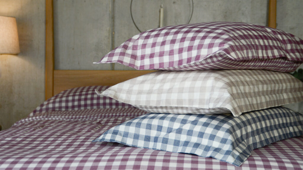 Gingham Bedding Stack 1 Berry Purple Soft Beige Navy Blue