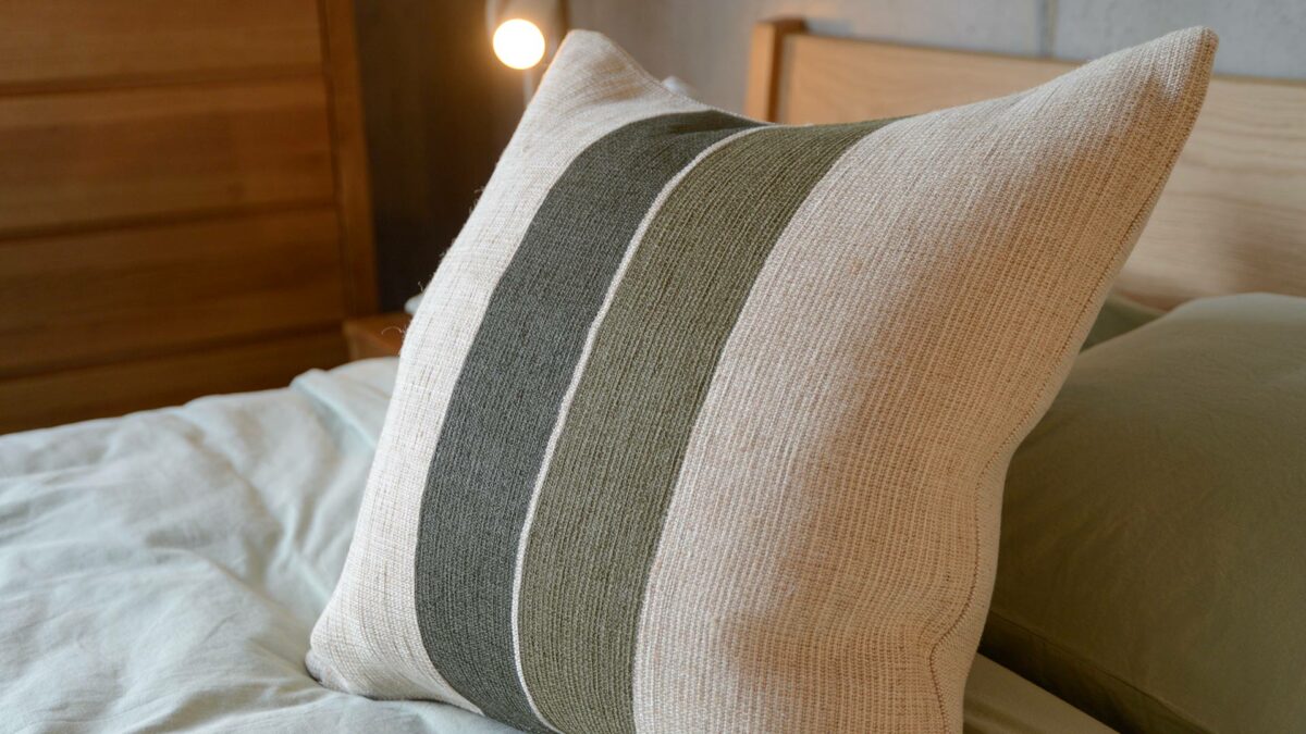 Green Stripe Jute Cushion Cover