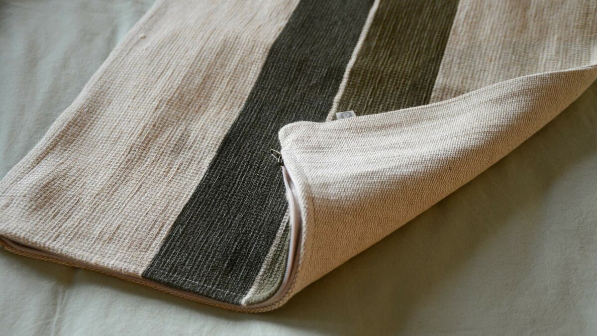 Green Stripe Jute Cushion Cover Cover Only