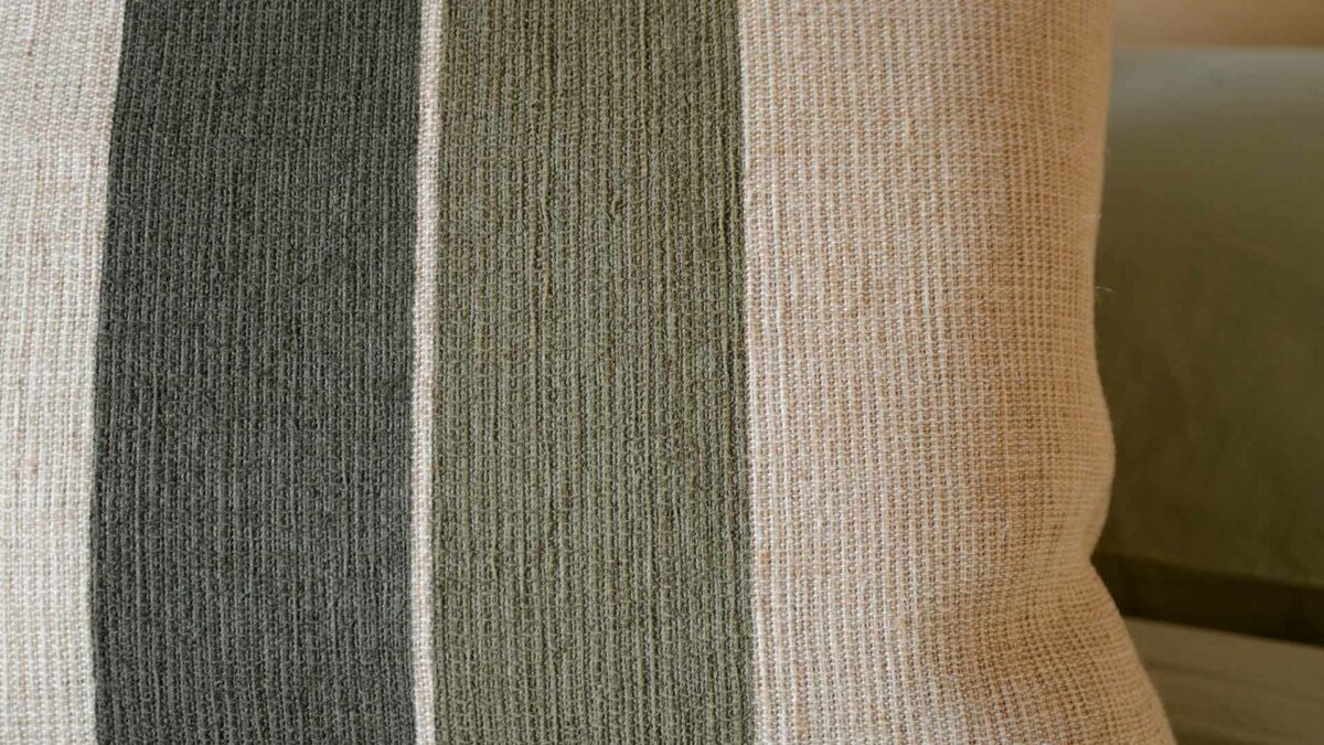 Green Stripe Jute Cushion Cover Texture Detail