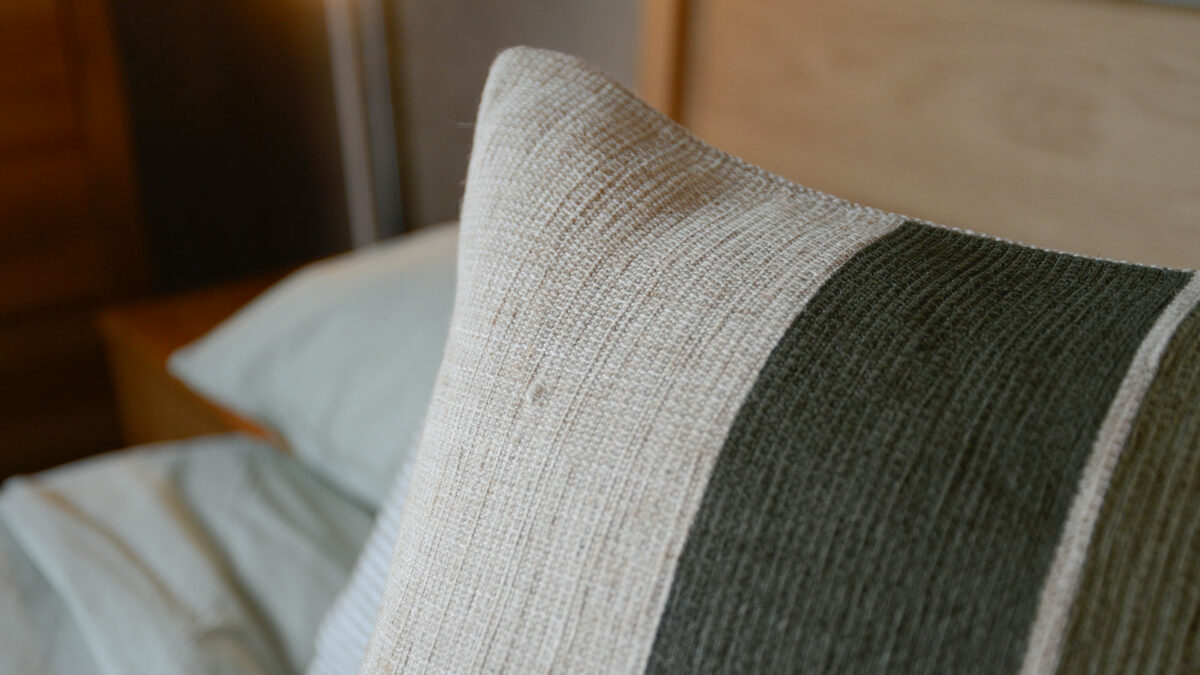 Green Stripe Jute Cushion Cover Texture Detail Corner
