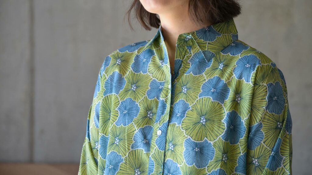 soft cotton nightshirt with a blue and green floral print