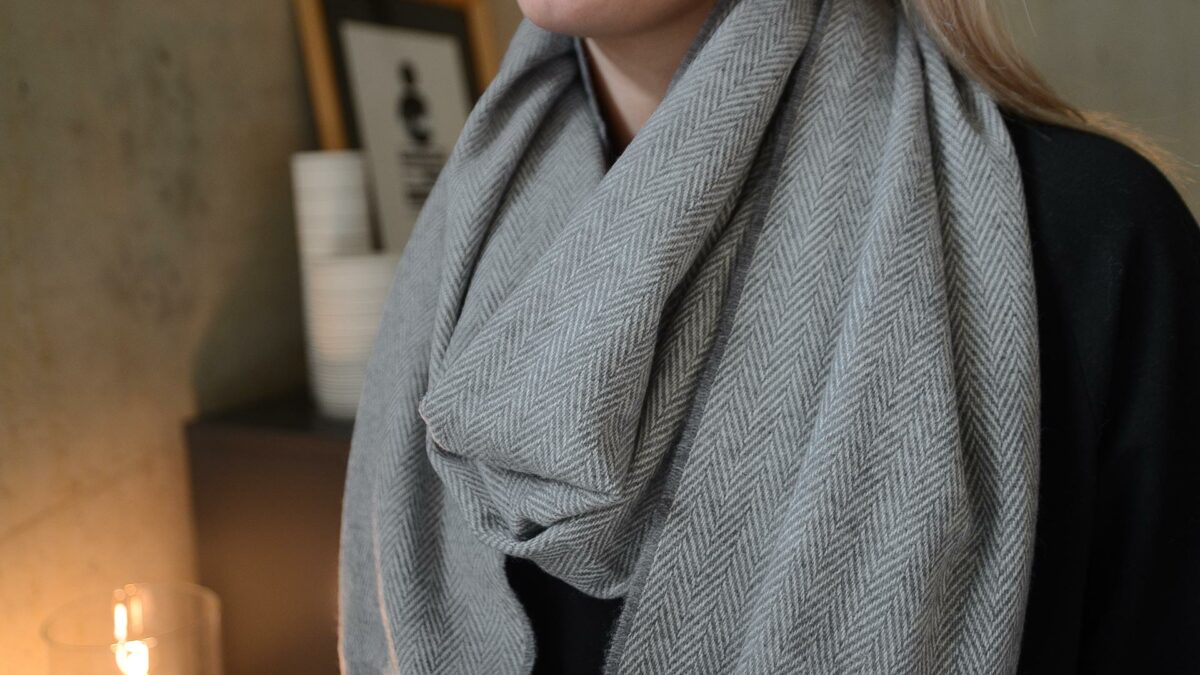 Grey Herringbone Cashmere & Merino Wrap