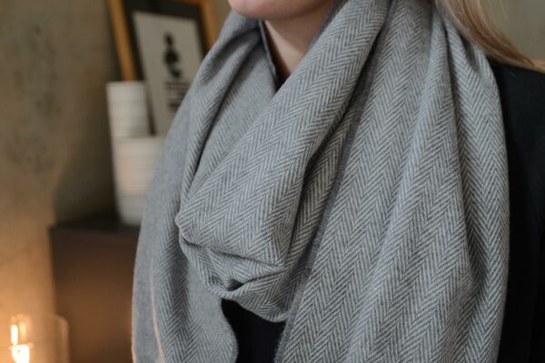 Grey Herringbone Cashmere & Merino Wrap