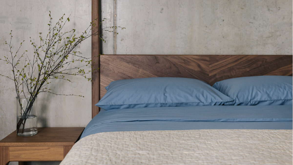 Harrow headboard detail walnut chevron