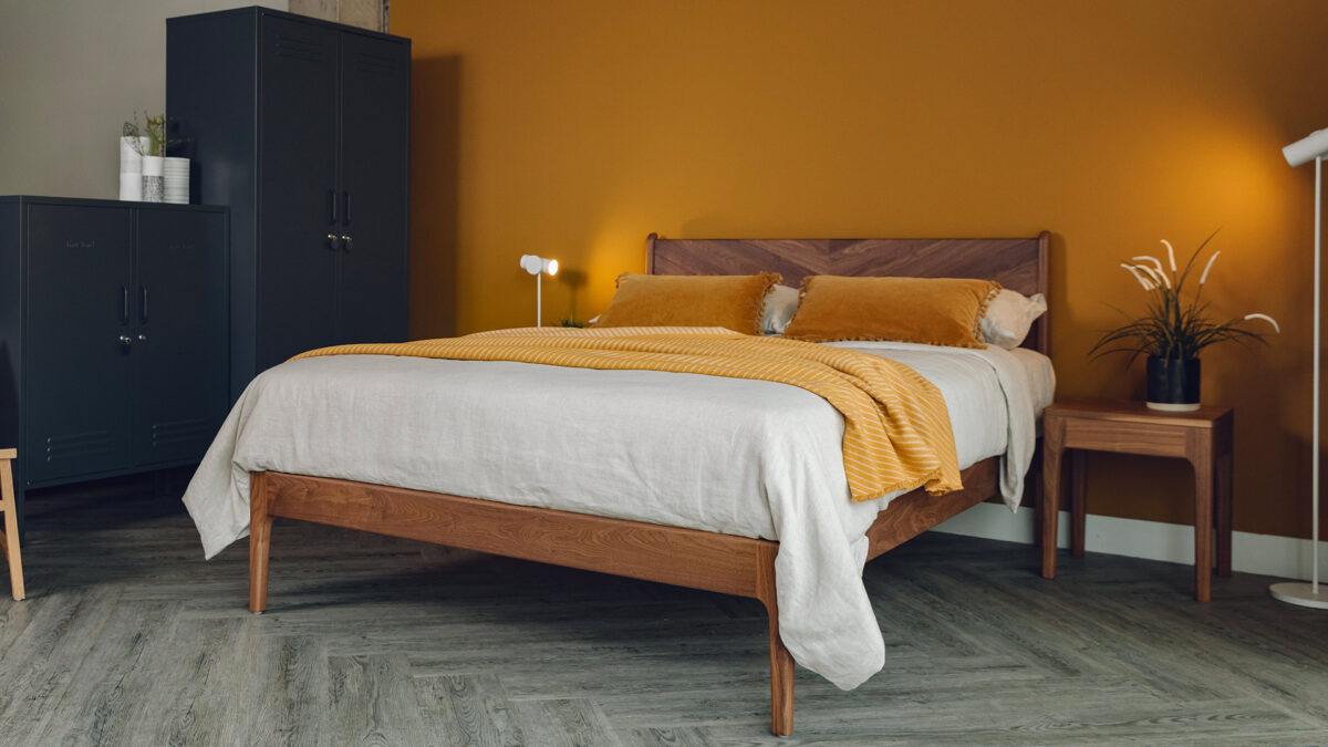 Hoxton mid century look bed in walnut with camden table 23