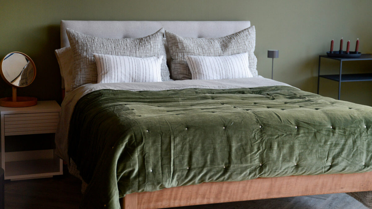 Jaipur Bedspread Olive on Cherry Bloomsbury