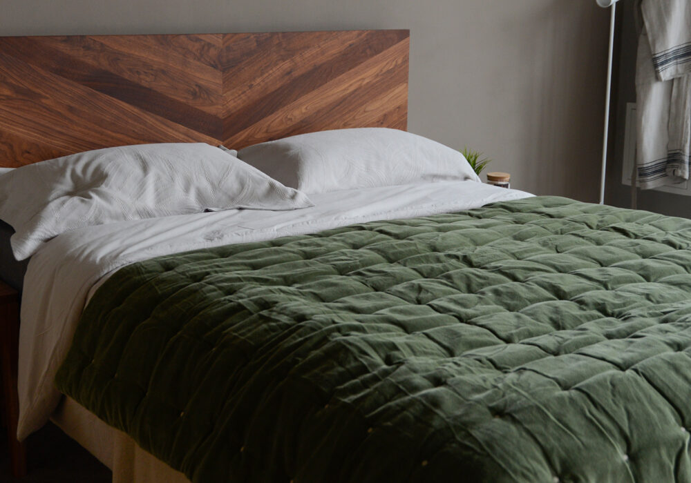 Velvet Reversible Quilt Olive Green Natural Bed Company