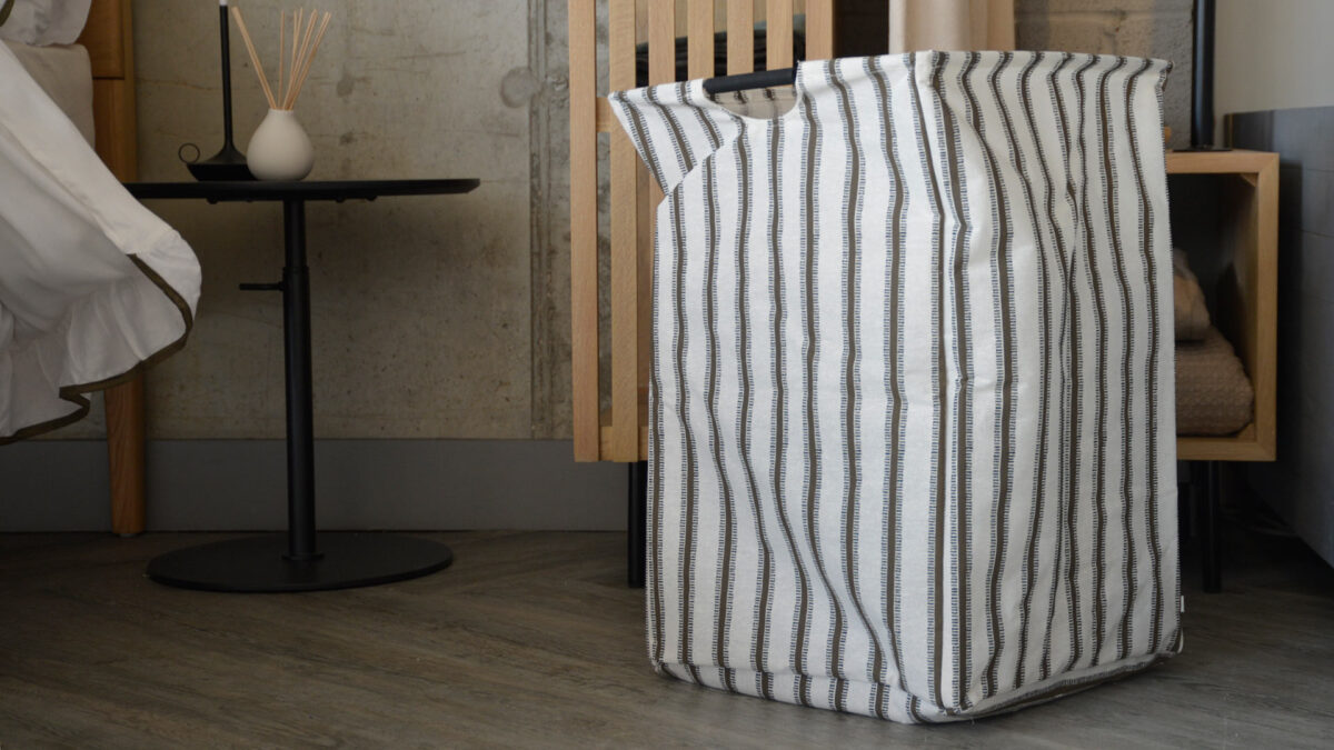 Brown & Ivory Striped Laundry Basket - Image 3