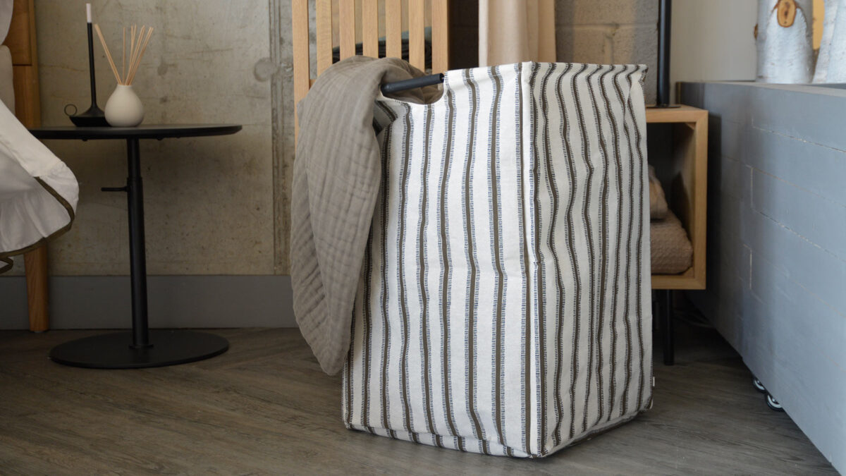 Brown & Ivory Striped Laundry Basket