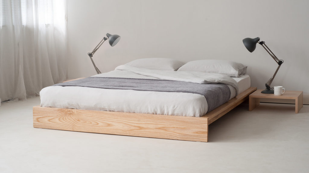 Minimal Japanese style loft low beds, the Ki made from solid wood here in Ash