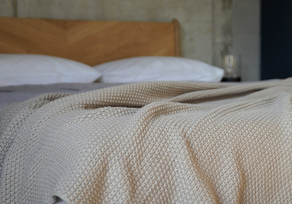Knitted Throw in Taupe Blankets Natural Bed Company