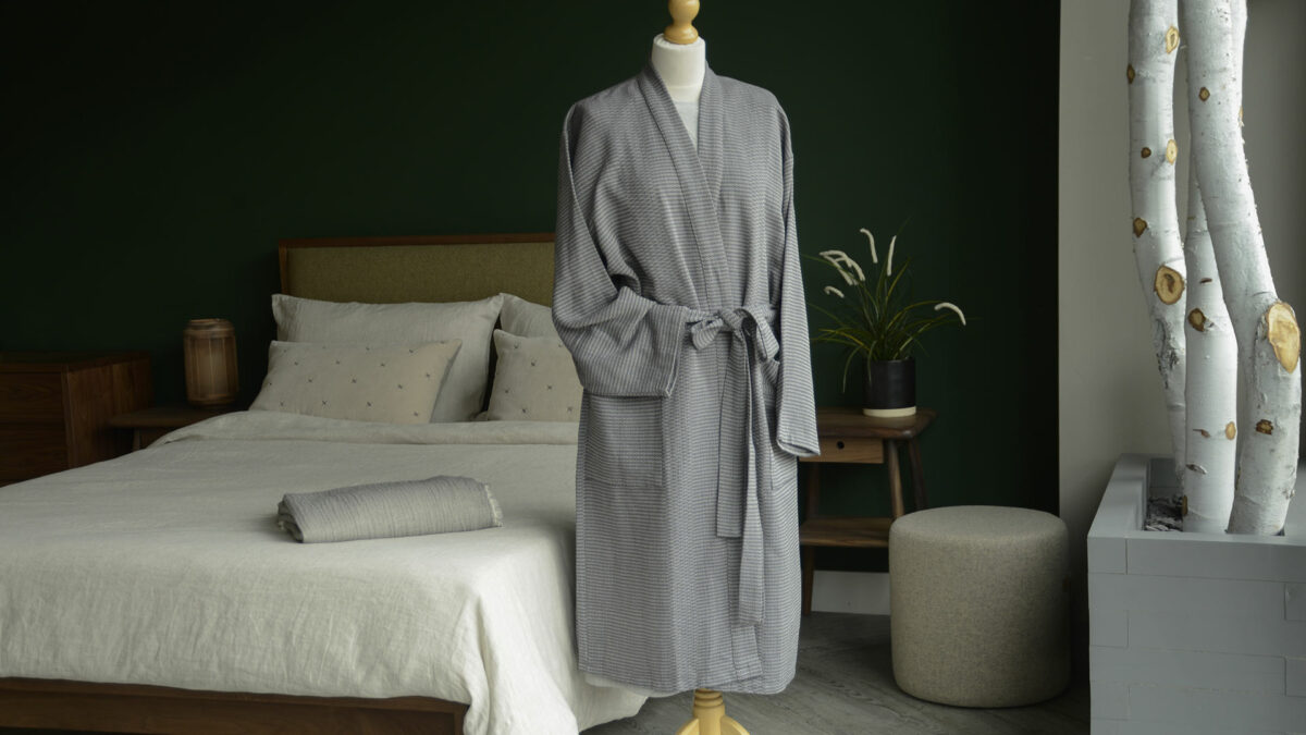 grey and ivory unisex cotton dressing gown
