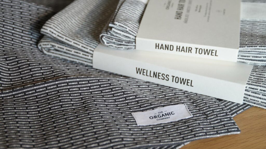 certified organic cotton towels modern monochrome weave pattern