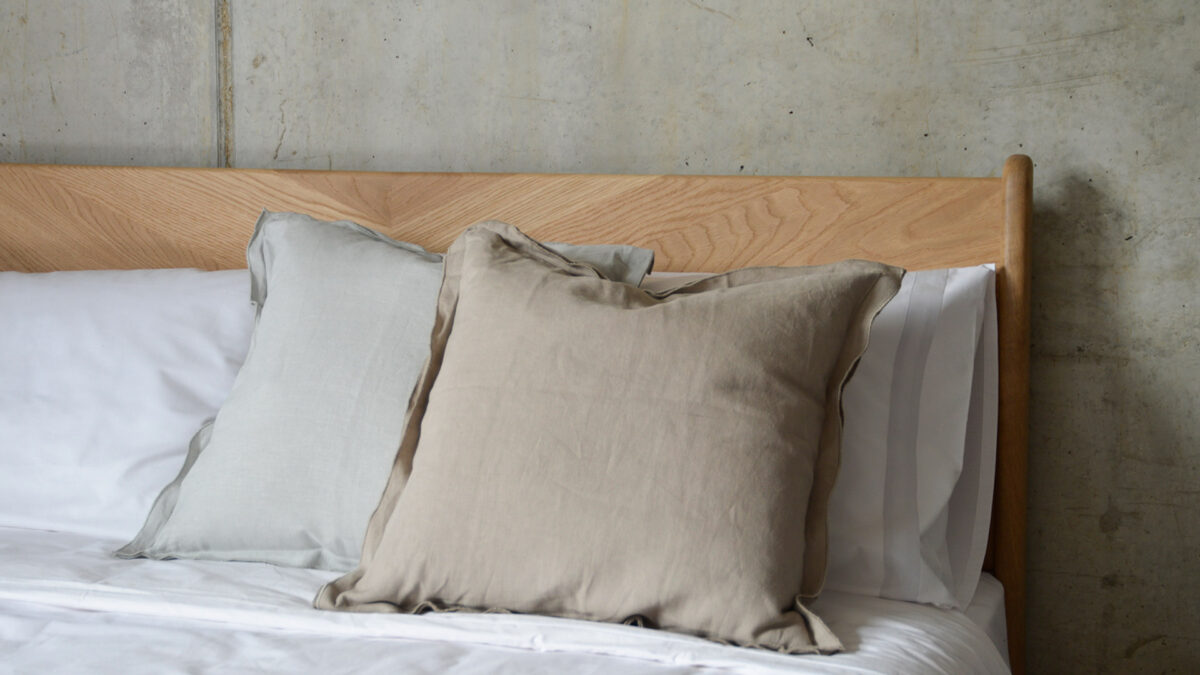 linen ruffle edge cushions in a choice of pale grey or taupe