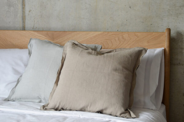 linen ruffle edge cushions in a choice of pale grey or taupe