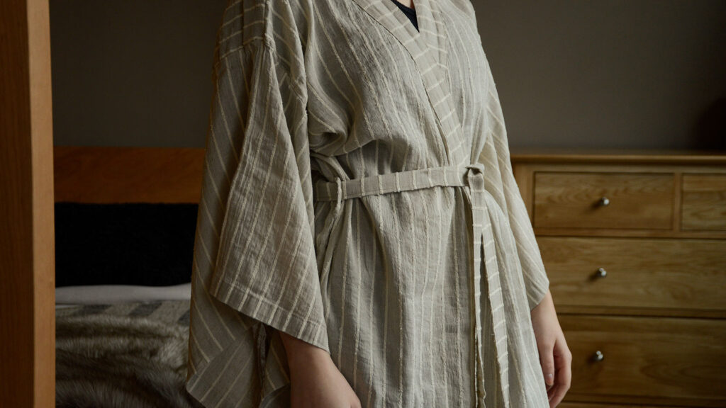Linen textured japanese traditional kimono close side view