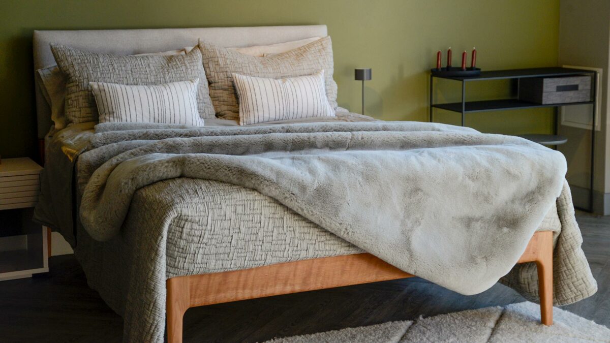 Malini Deep Pile Grey Faux Fur Throw on Cherry Bloomsbury