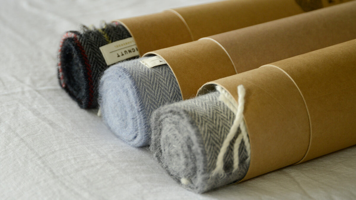 McNutt HB Scarves Charcoal Stripe Grey and Pale Blue in tubes