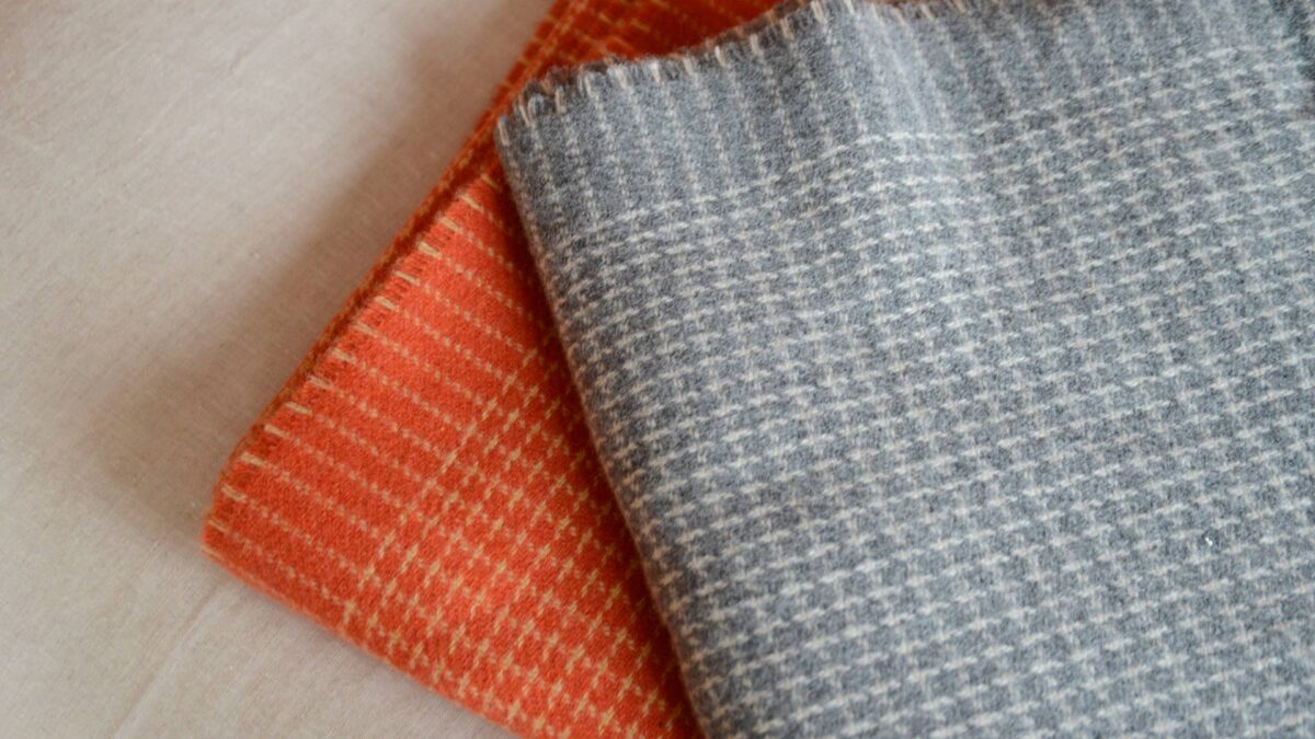 Luxury Merino and Cashmere Throws - Grey or Orange Check - Image 6