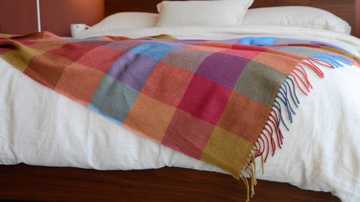 Merino Lambswool Check Throws DUSK on Smoked Walnut Malabar