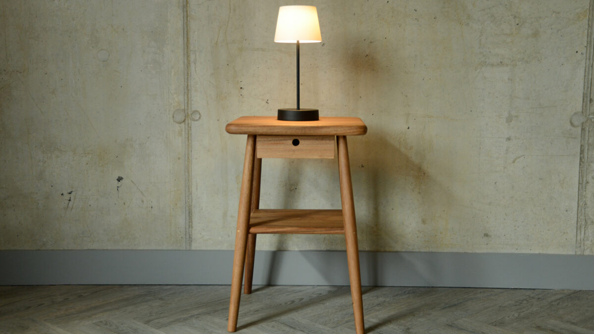 Mid Century Table Natural with Lamp