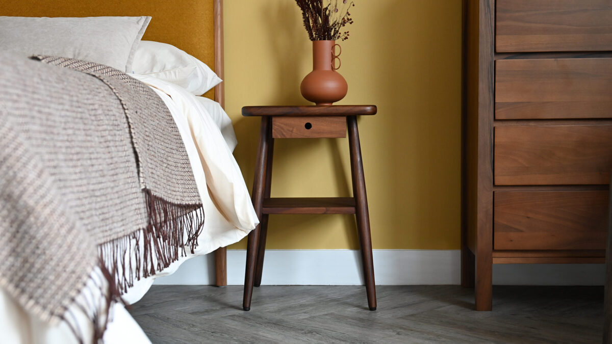Mid-Century Bedside Table - Walnut Stain