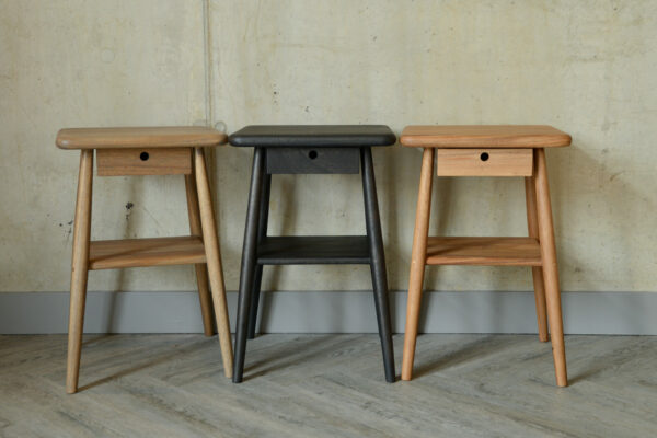 Mid-Century Bedside Tables - L to R; Grey Oil, Earth Stain, Natural