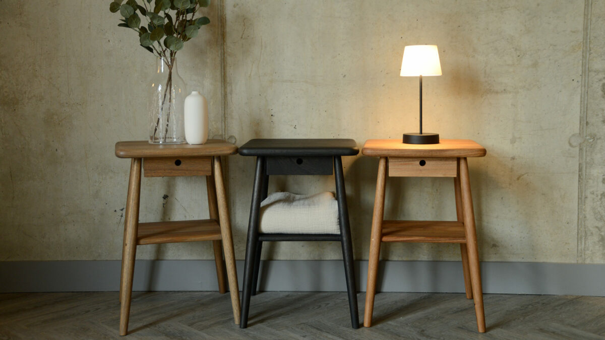 Mid Century Tables All 3 Colours Stack with Accessories