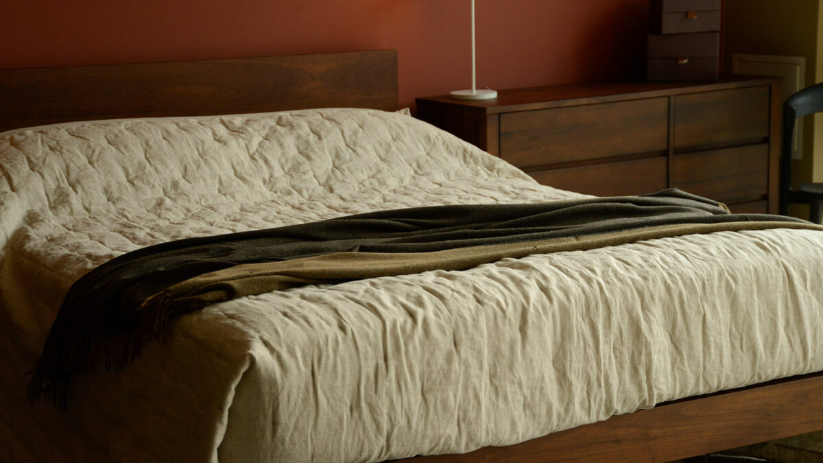 Mocha Wool Throw on Smoked Walnut Malabar