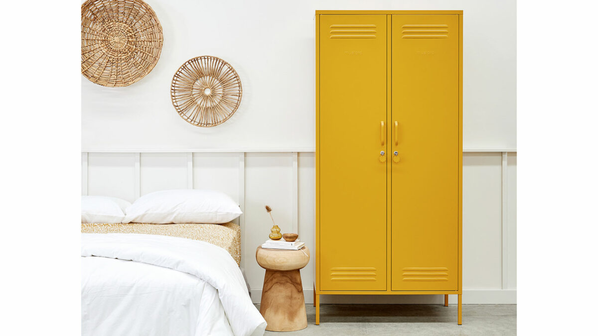 Wardrobe storage locker in mustard yellow