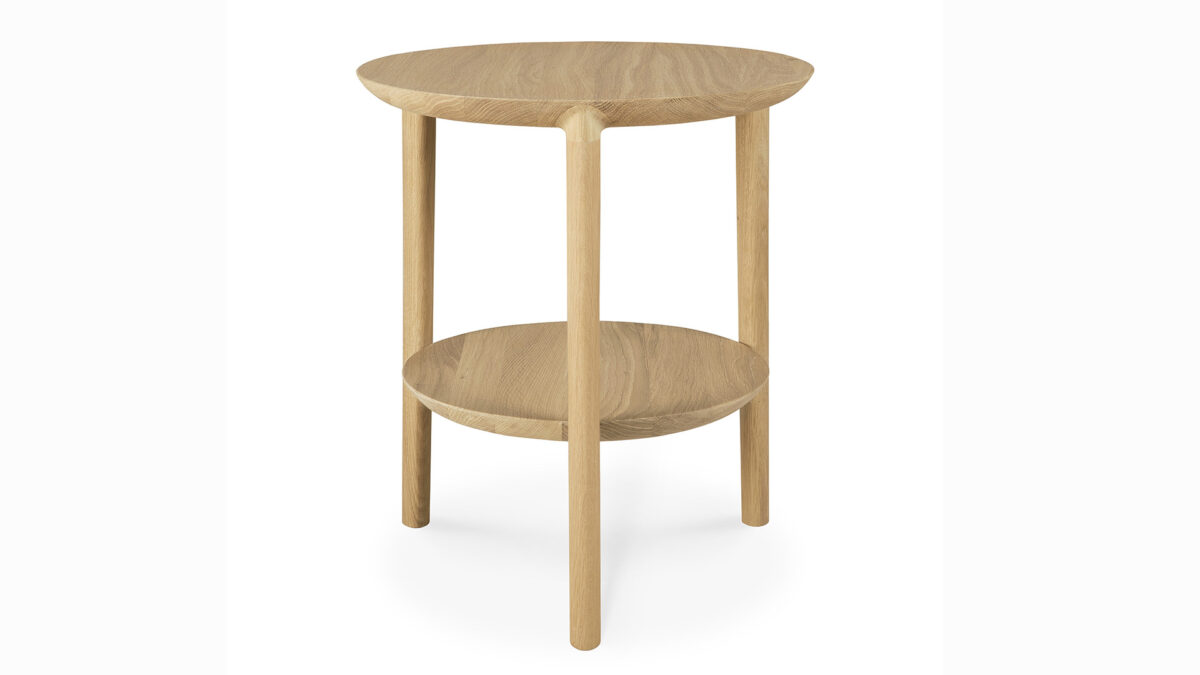 solid oak side table with storage shelf