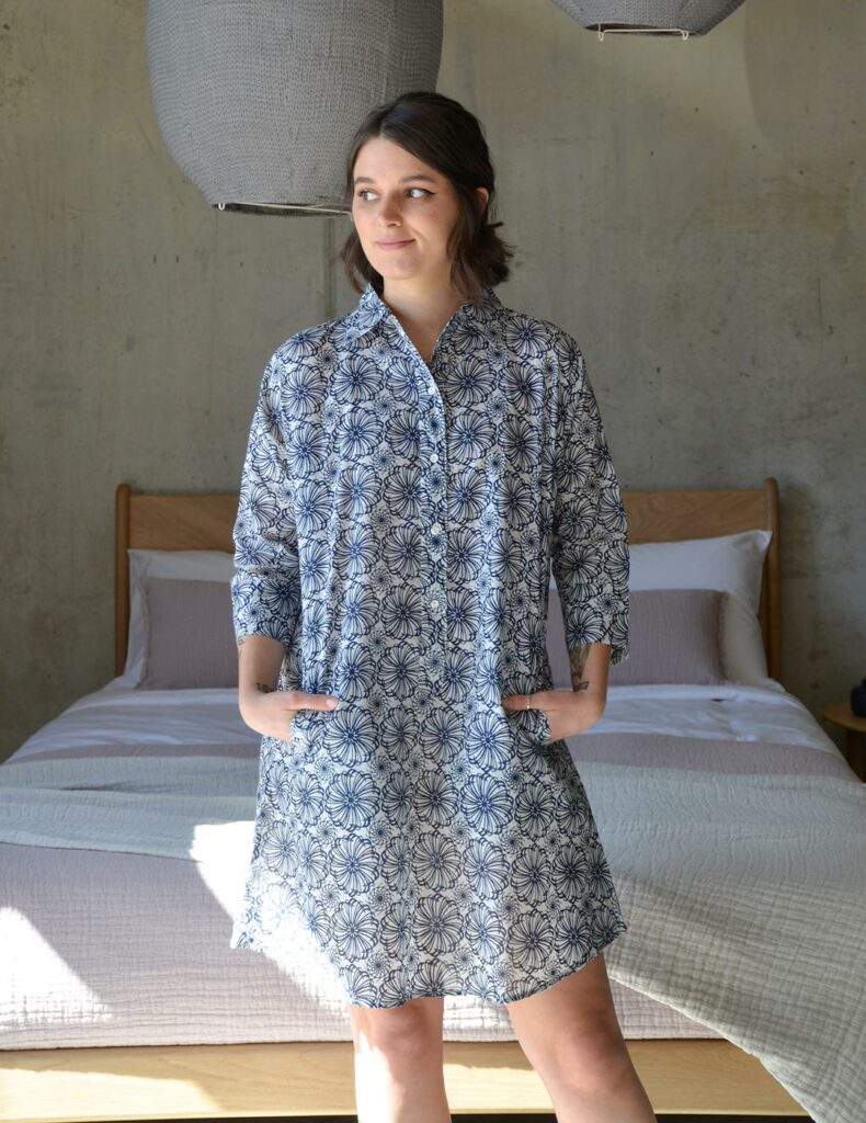 100% cotton nightshirt in a modern navy floral print