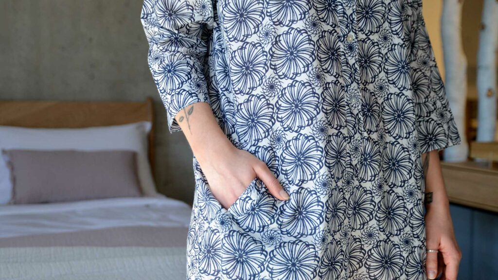 100% cotton nightshirt in a modern navy floral print