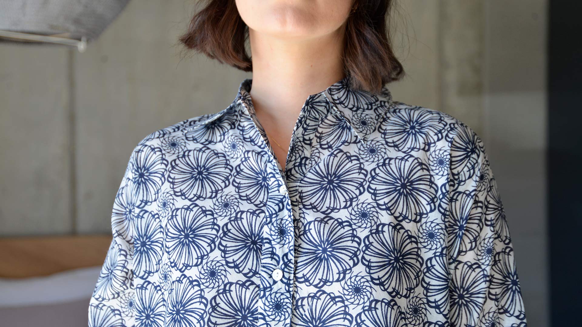 Cotton Nightshirt, Modern Navy Print