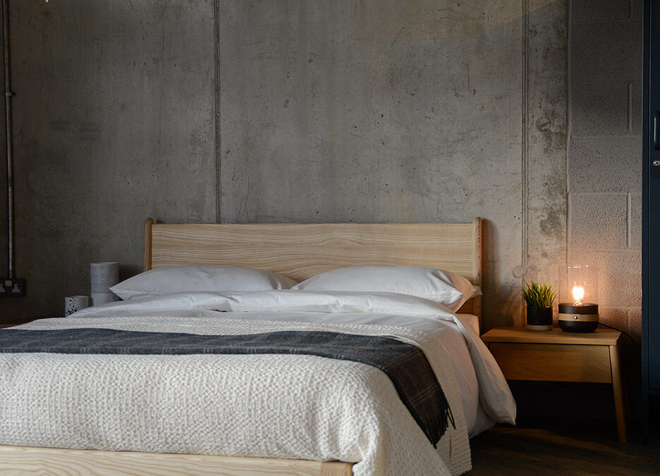 Carnaby bed - solid ash low wooden mid-century style bed