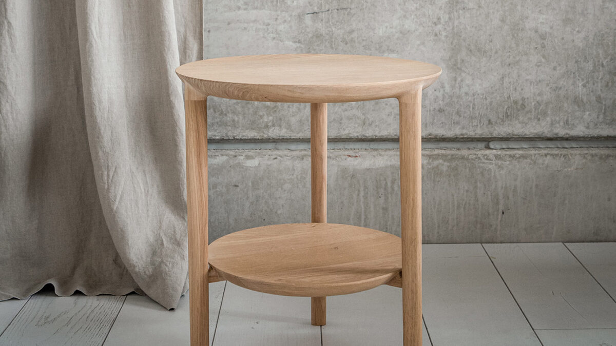 solid oak side table with storage shelf