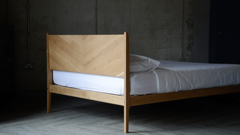 a view of the headboard reverse of our hand crafted Hoxton bed with chevron pattern headboard