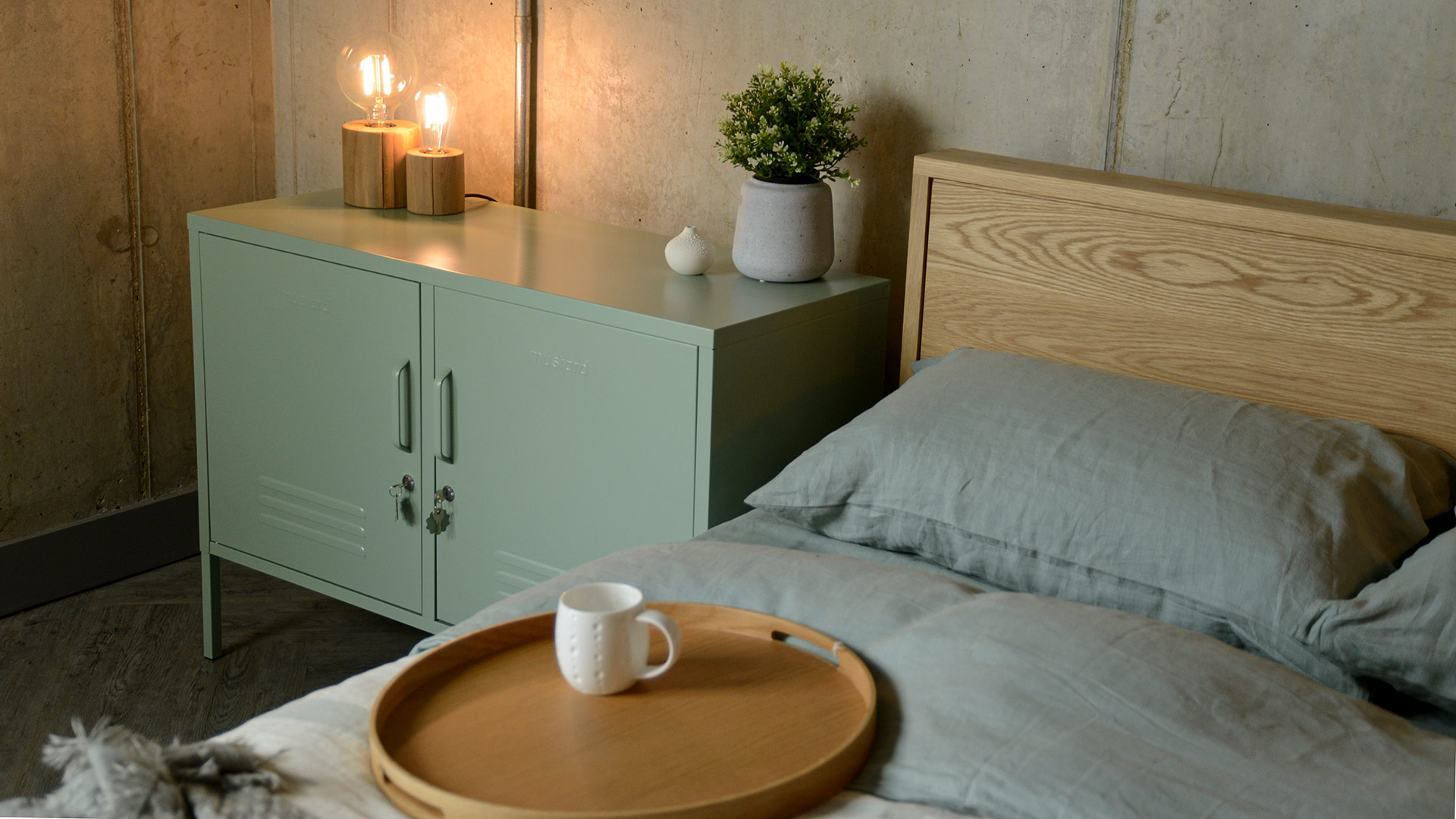 locker style metal storage cabinet in pastel green