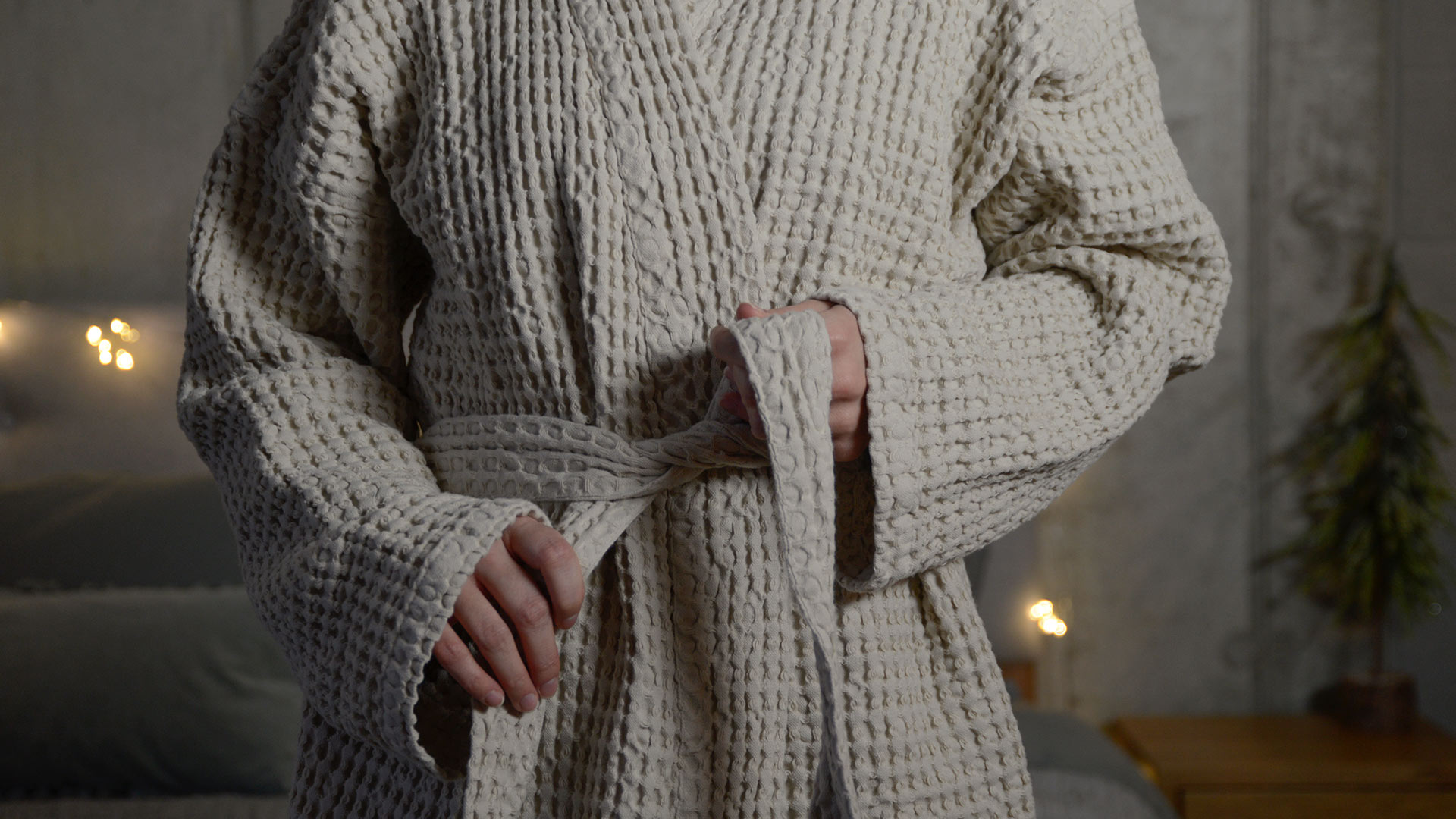 Organic Cotton Waffle Robe - Clay or Grey - Natural Bed Company