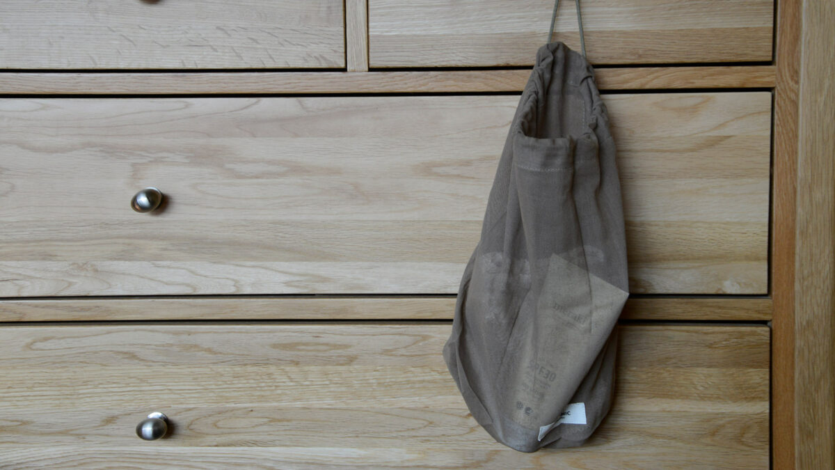Organic Reusable Bags on classic oak drawers