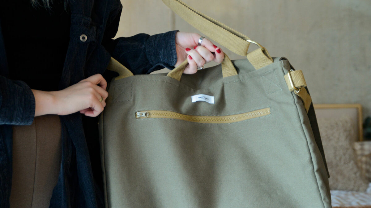 Oversized Satchel Bag Khaki Green Back Pocket Detail
