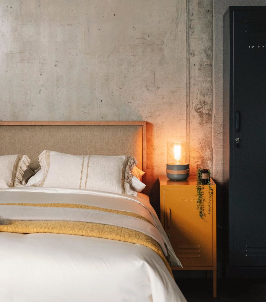 Strap Bedside Lights - Grey on Mustard Locker