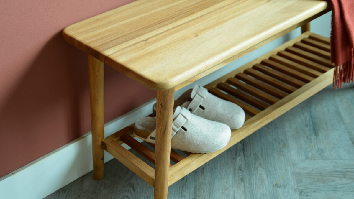 PR Home Mid Century Storage Bench top corner round detail